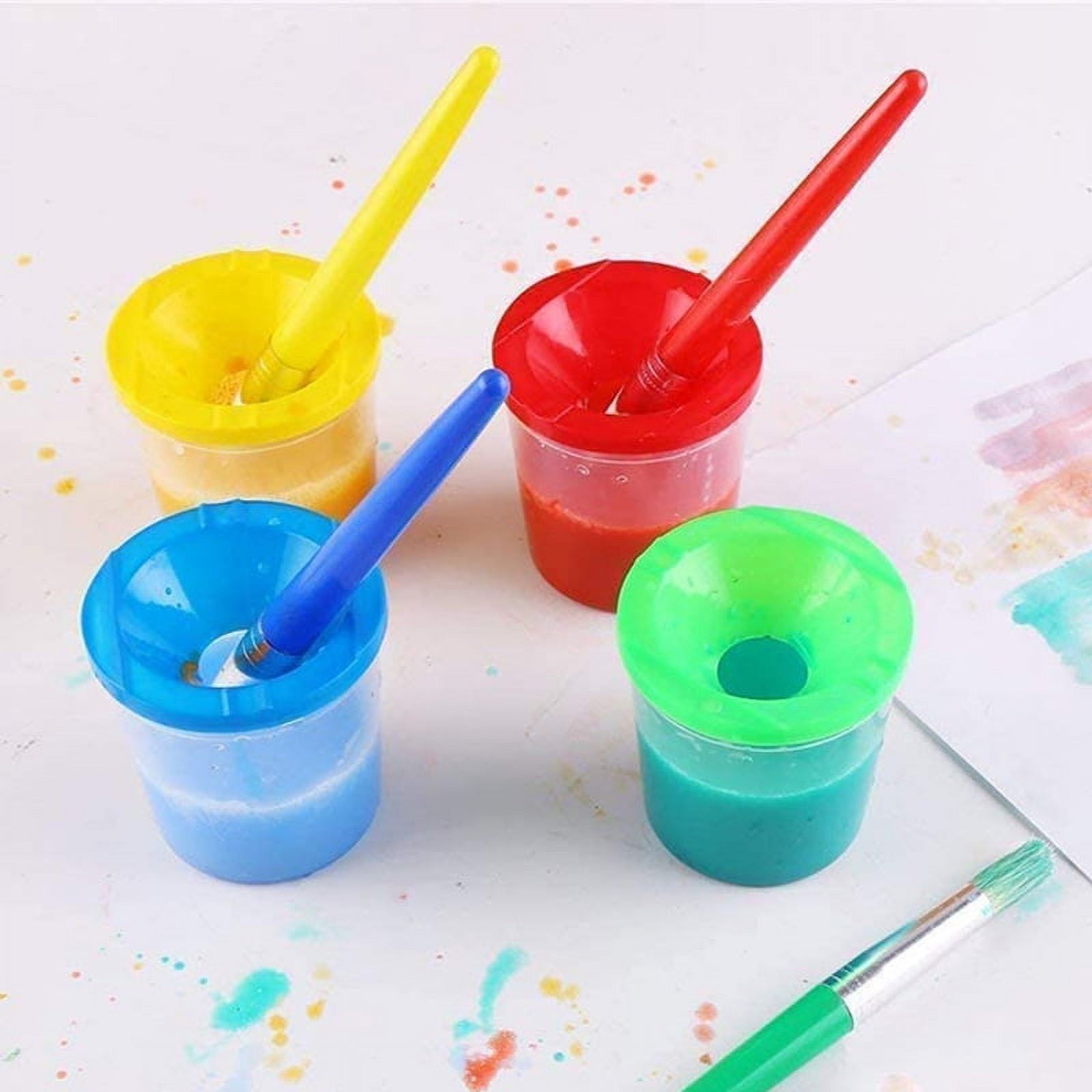 9 Pcs No Spill Paint Cups Set with Paint Brushes and Paint Tray Palette Paint  Cups with Lids for Kids Art Painting 